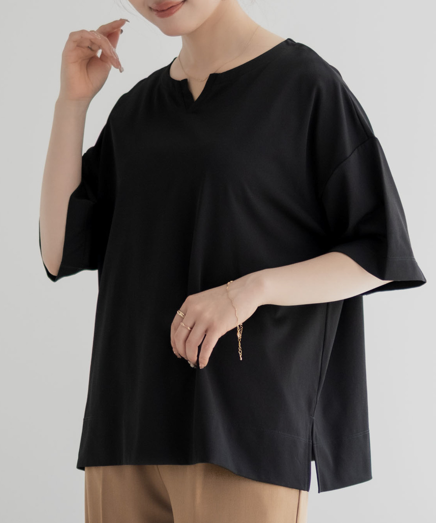 nAvy エブリーT 汗じみ軽減 キーネックTシャツ レディース ネコポス 対応商品