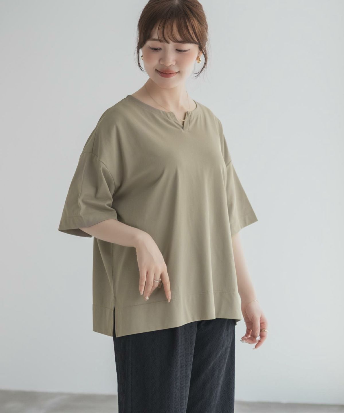 nAvy エブリーT 汗じみ軽減 キーネックTシャツ レディース ネコポス 対応商品