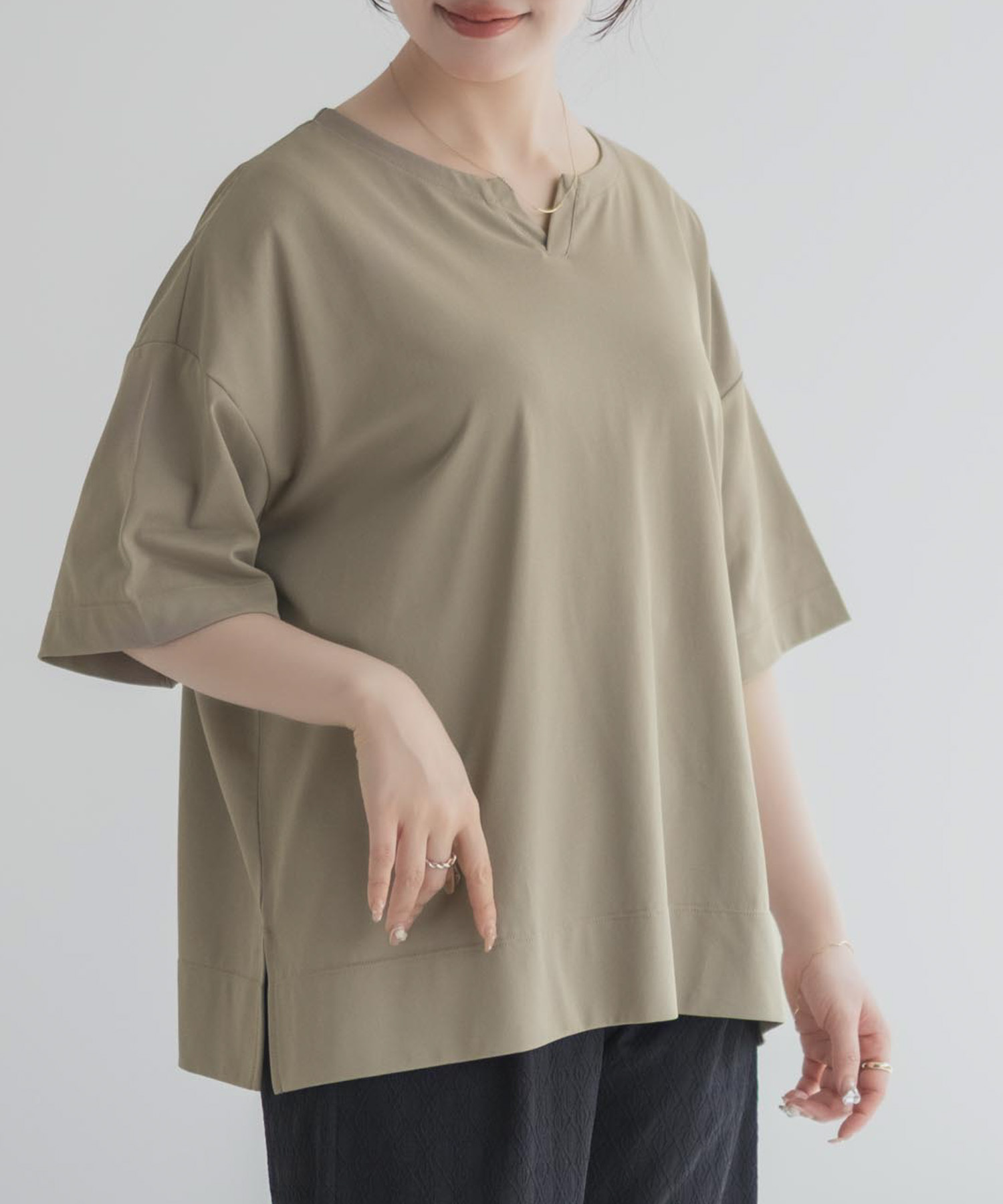 nAvy エブリーT 汗じみ軽減 キーネックTシャツ レディース ネコポス 対応商品