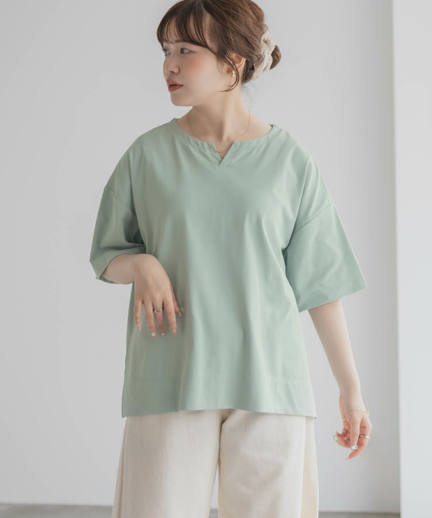 nAvy エブリーT 汗じみ軽減 キーネックTシャツ レディース ネコポス 対応商品