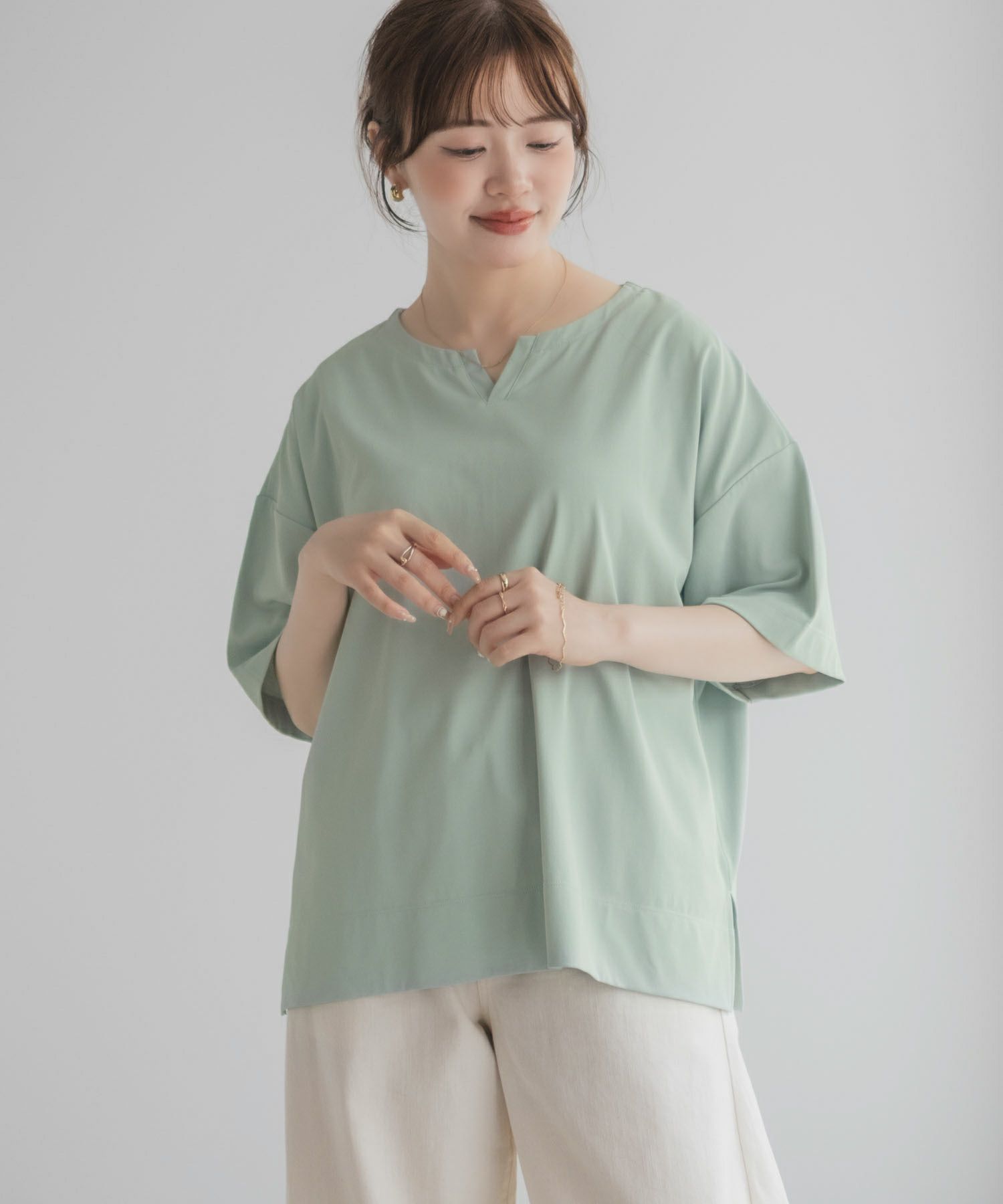 nAvy エブリーT 汗じみ軽減 キーネックTシャツ レディース ネコポス 対応商品