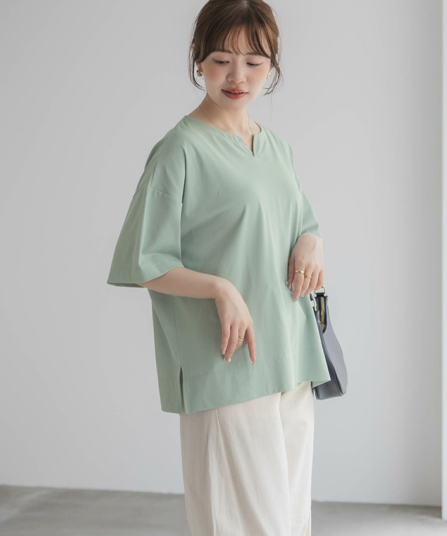 nAvy  エブリーT 汗じみ軽減 キーネックTシャツ レディース メール便 対応商品商品画像-7