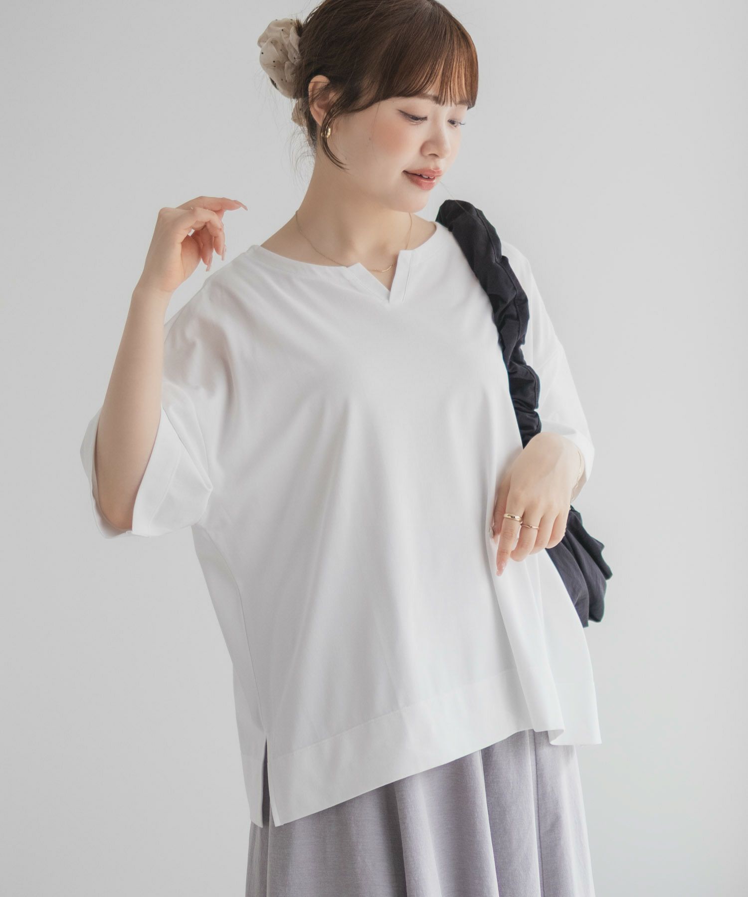 nAvy エブリーT 汗じみ軽減 キーネックTシャツ レディース ネコポス 対応商品