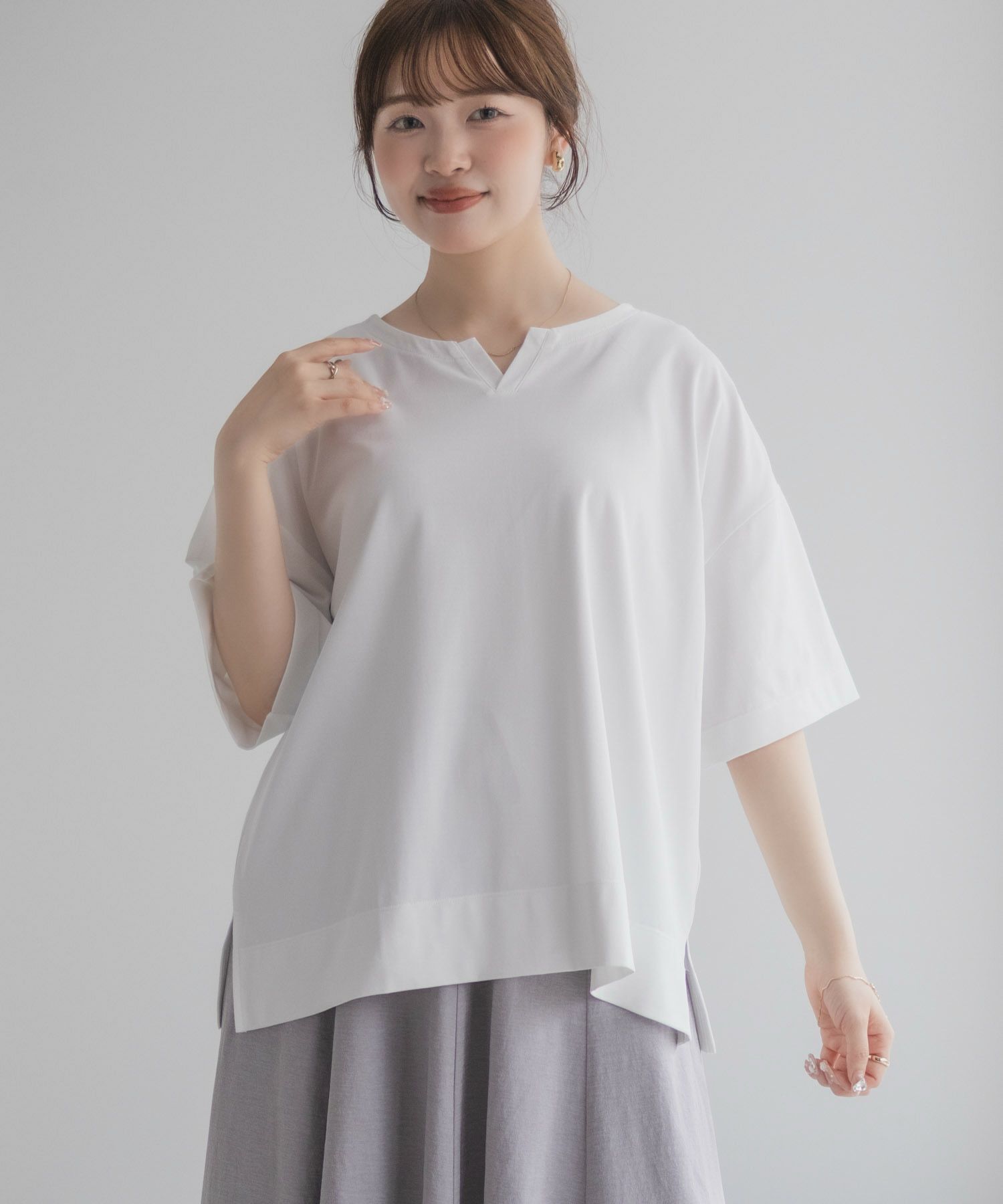 nAvy エブリーT 汗じみ軽減 キーネックTシャツ レディース ネコポス 対応商品