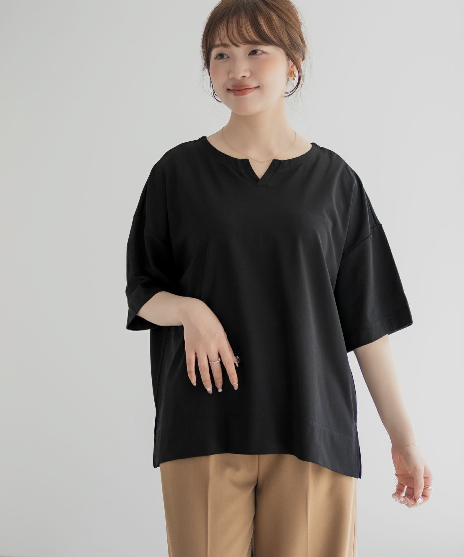 nAvy  エブリーT 汗じみ軽減 キーネックTシャツ レディース メール便 対応商品商品画像-15