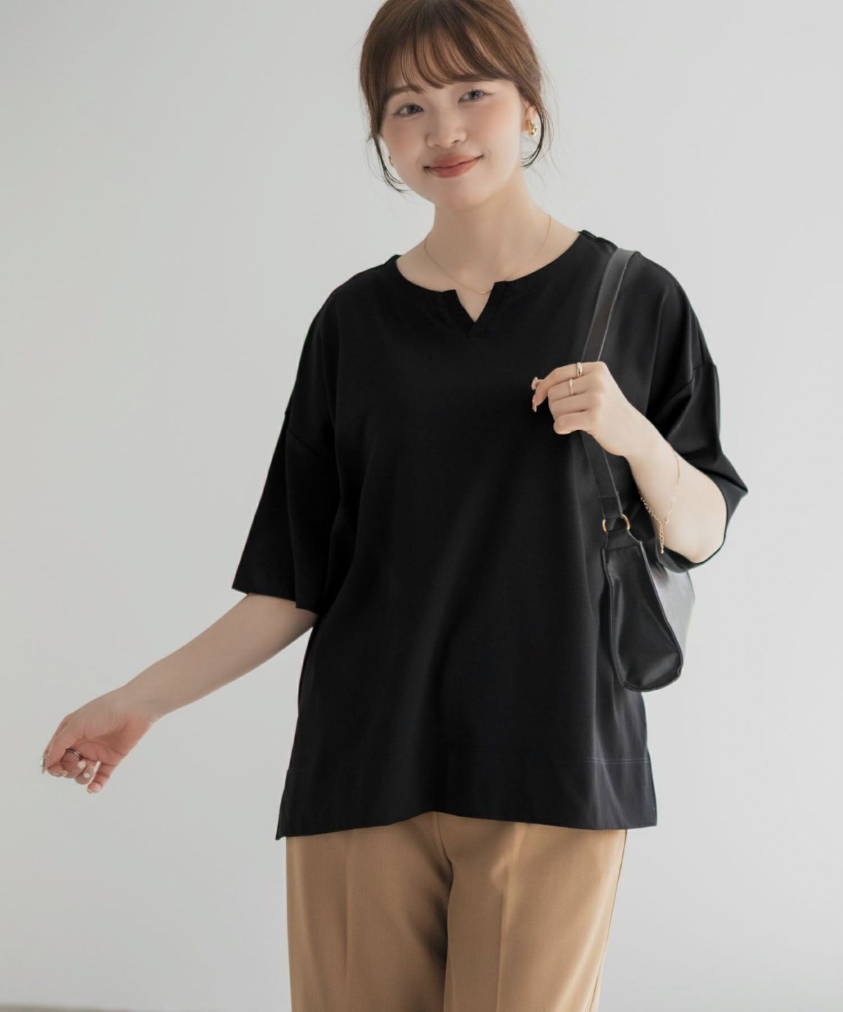 nAvy エブリーT 汗じみ軽減 キーネックTシャツ レディース ネコポス 対応商品