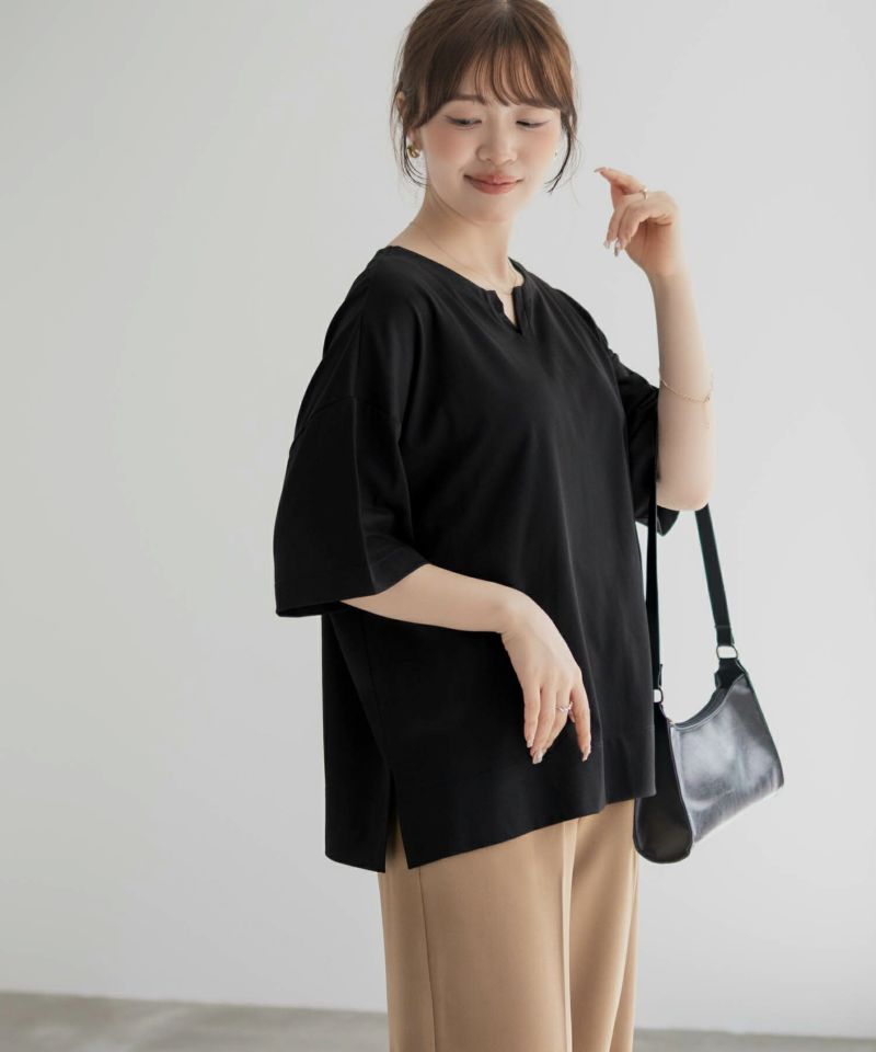 nAvy エブリーT 汗じみ軽減 キーネックTシャツ レディース