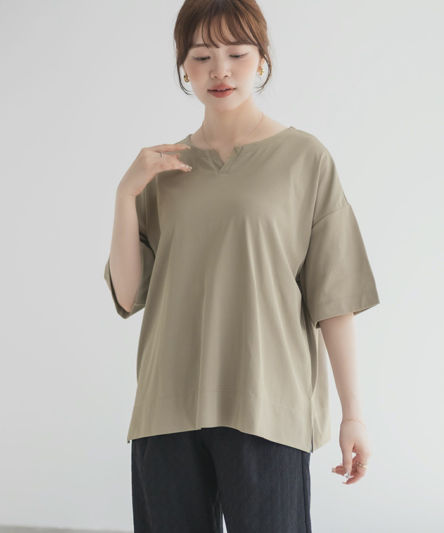 nAvy エブリーT 汗じみ軽減 キーネックTシャツ レディース ネコポス 対応商品