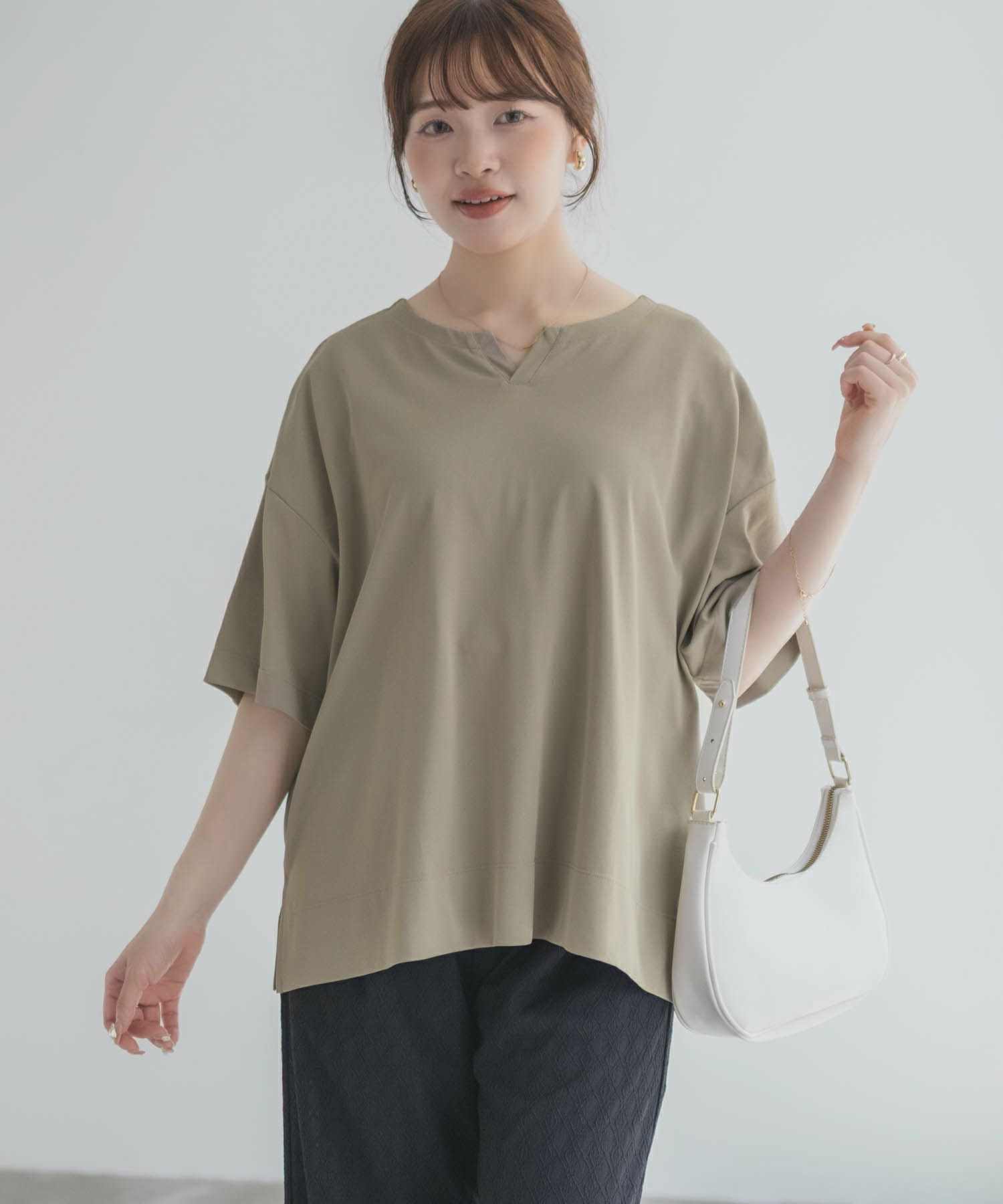 nAvy エブリーT 汗じみ軽減 キーネックTシャツ レディース ネコポス 対応商品