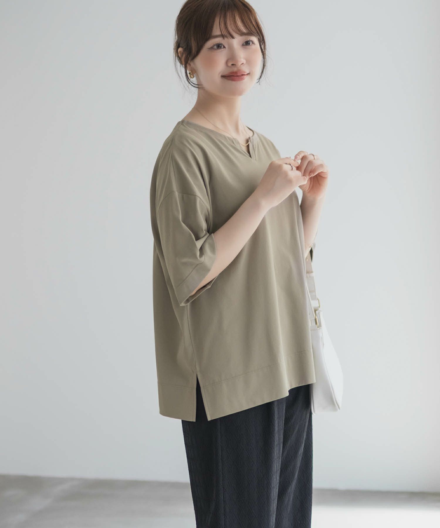 nAvy エブリーT 汗じみ軽減 キーネックTシャツ レディース ネコポス 対応商品