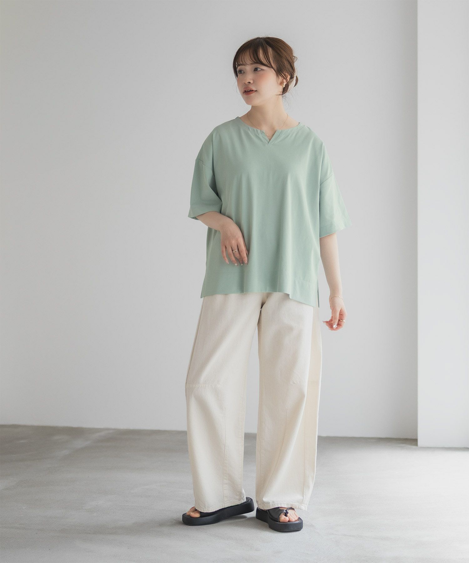 nAvy エブリーT 汗じみ軽減 キーネックTシャツ レディース ネコポス 対応商品
