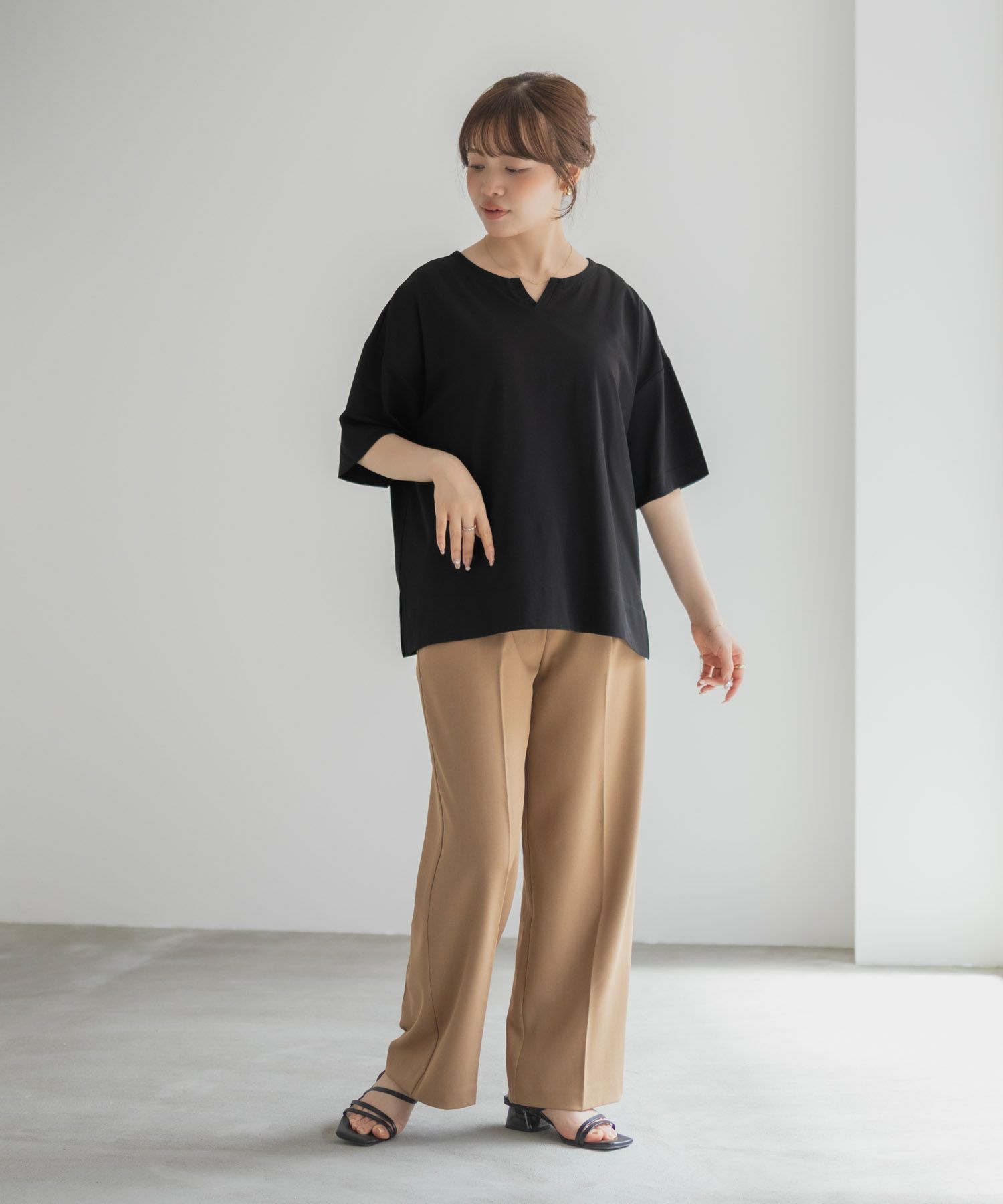 nAvy エブリーT 汗じみ軽減 キーネックTシャツ レディース ネコポス 対応商品