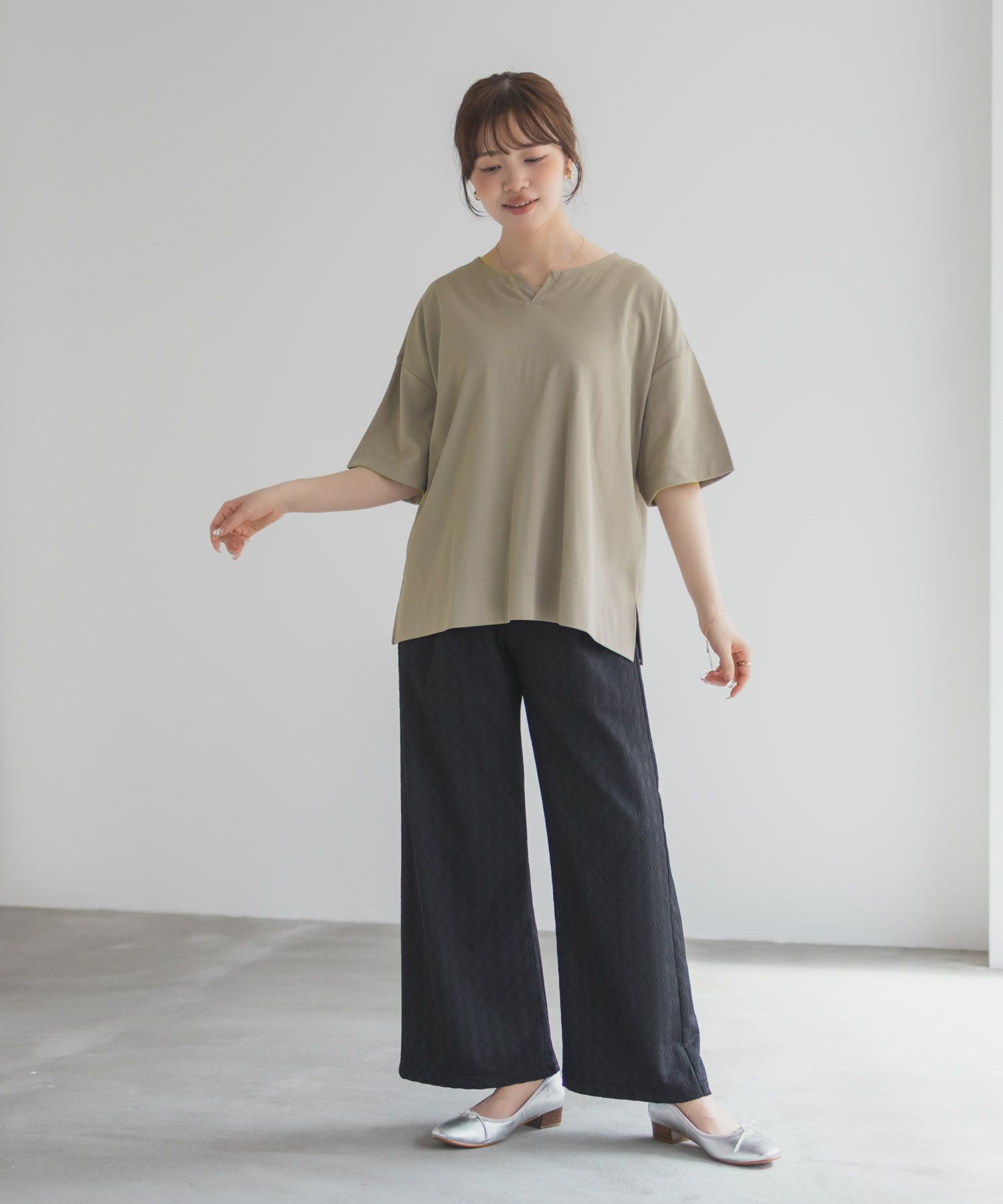 nAvy エブリーT 汗じみ軽減 キーネックTシャツ レディース ネコポス 対応商品