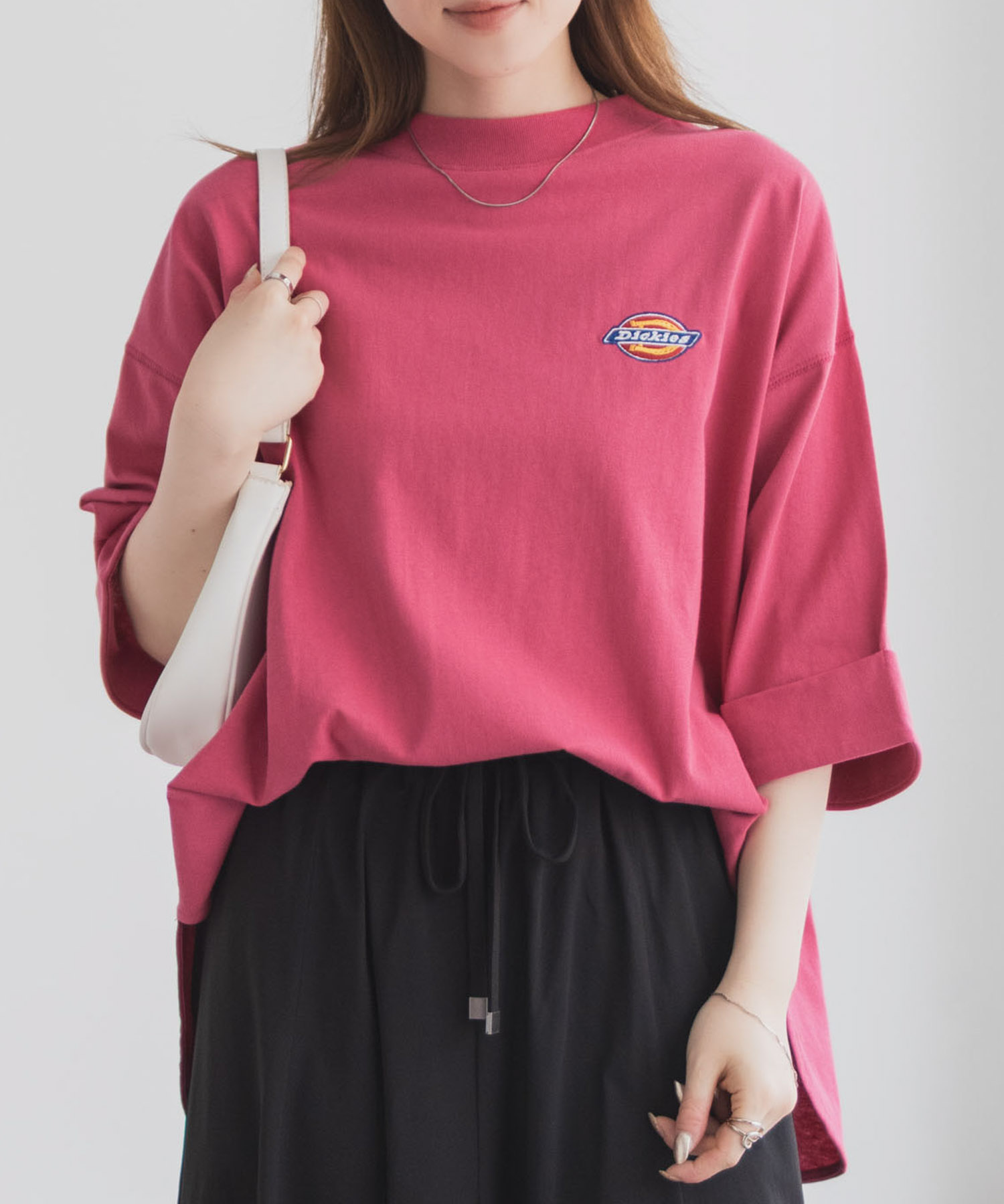 Dickies 刺繍6分袖ロールアップTシャツ レディース メール便 対応商品商品画像-3