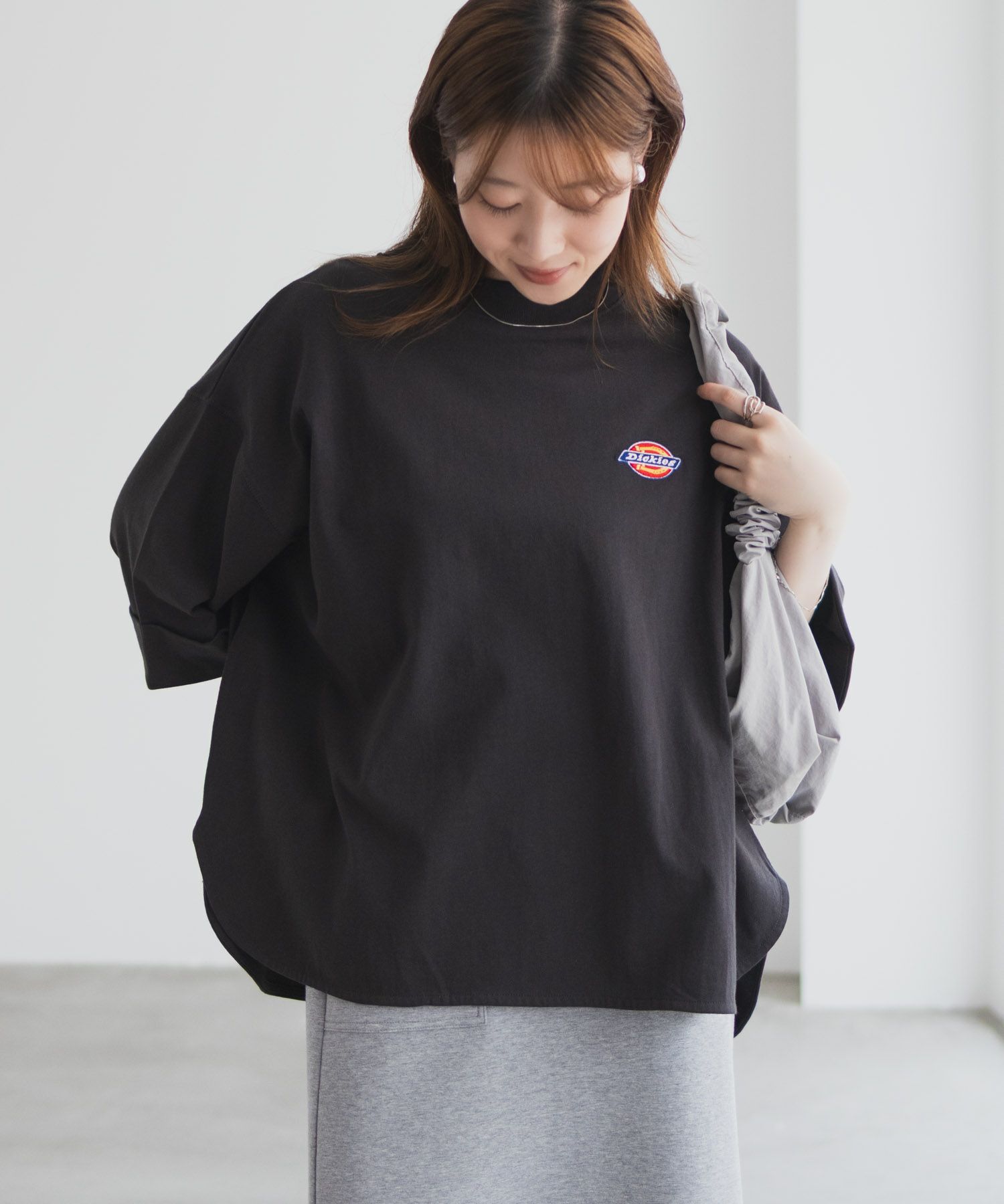 Dickies 刺繍6分袖ロールアップTシャツ レディース メール便 対応商品商品画像-6