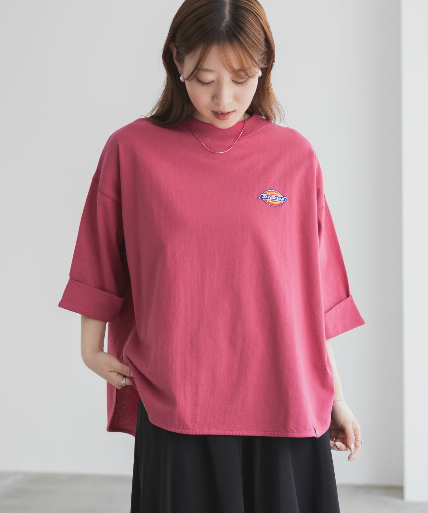 Dickies 刺繍6分袖ロールアップTシャツ レディース ネコポス 対応商品