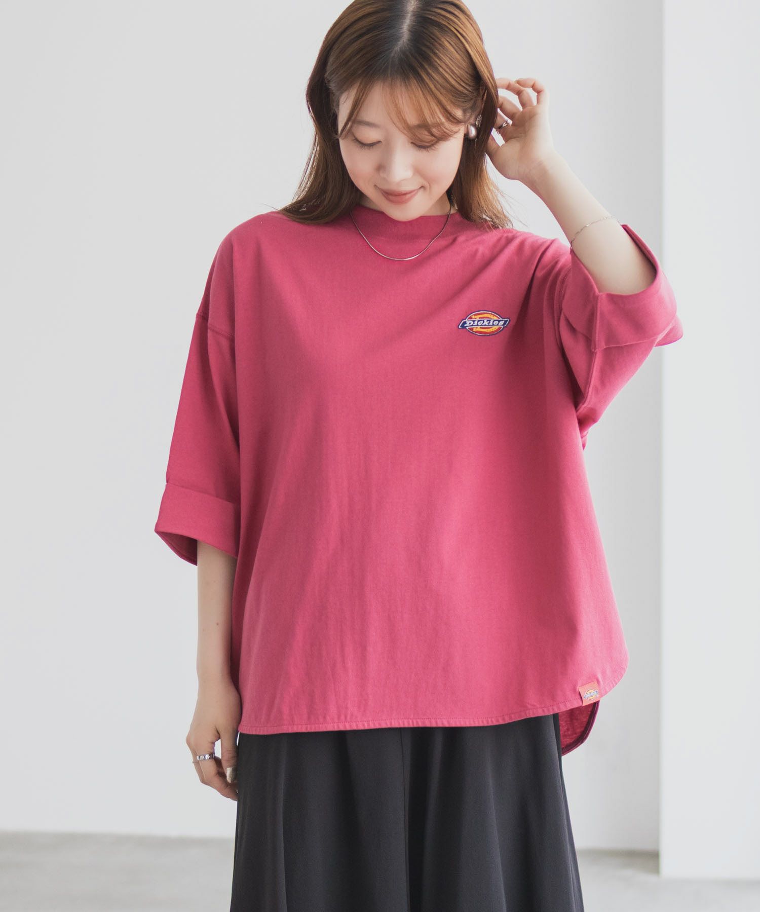 Dickies 刺繍6分袖ロールアップTシャツ レディース メール便 対応商品商品画像-16