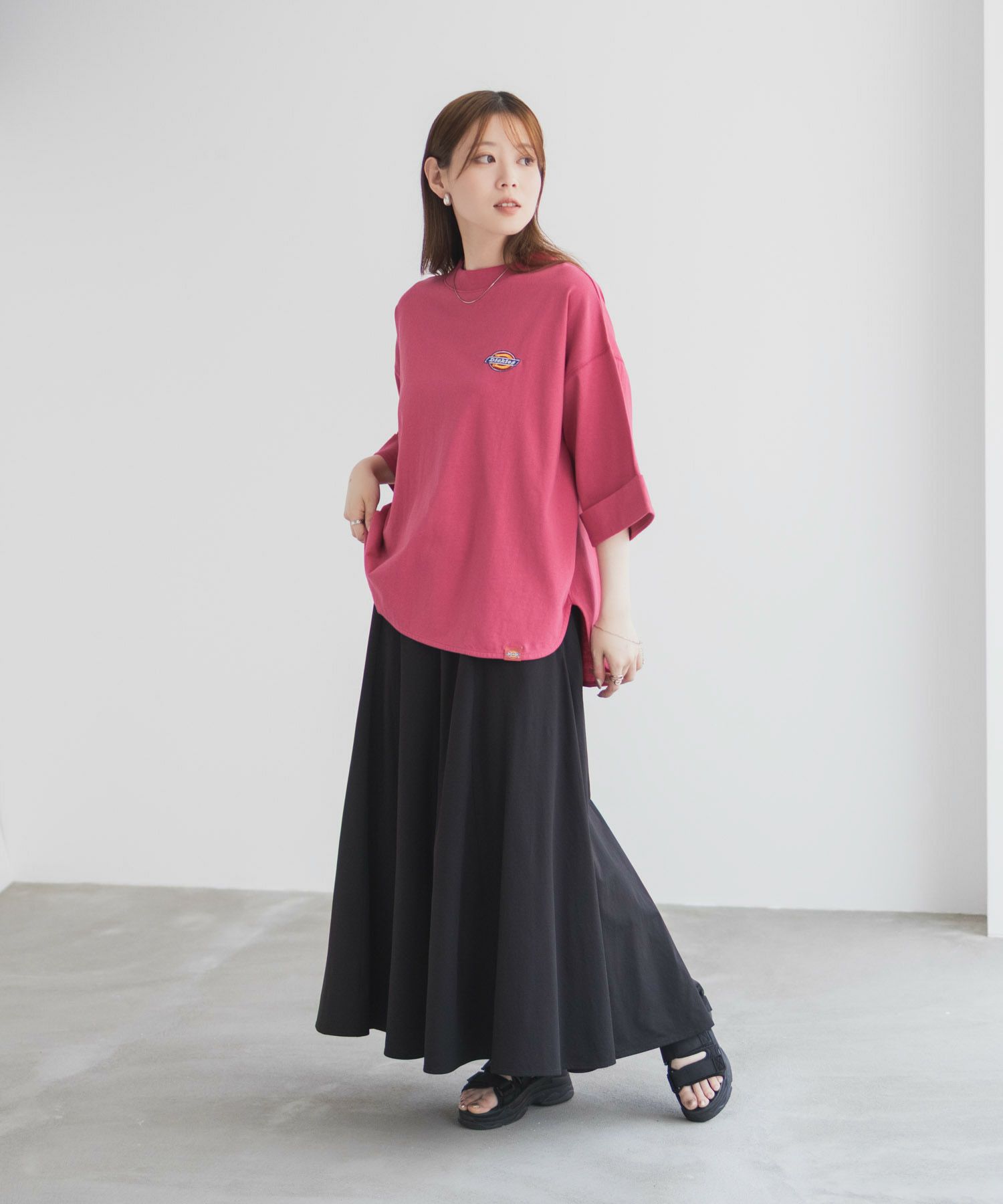 Dickies  刺繍6分袖ロールアップTシャツ レディース メール便 対応商品商品画像-18