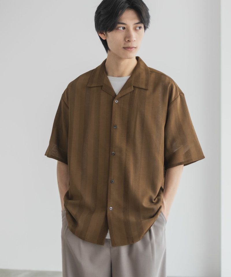 URBAN COLLECTION カラミ織りストライプ オープンカラーシャツ メンズ商品画像-3