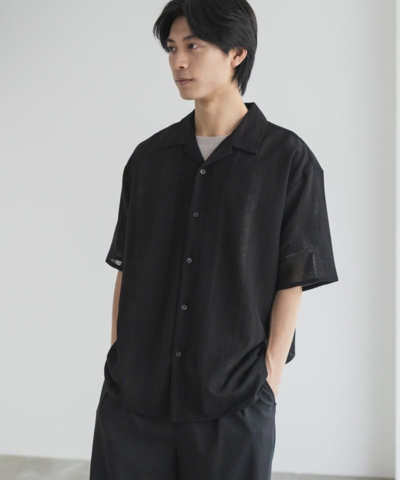 URBAN COLLECTION カラミ織りストライプ オープンカラーシャツ メンズ商品画像-5