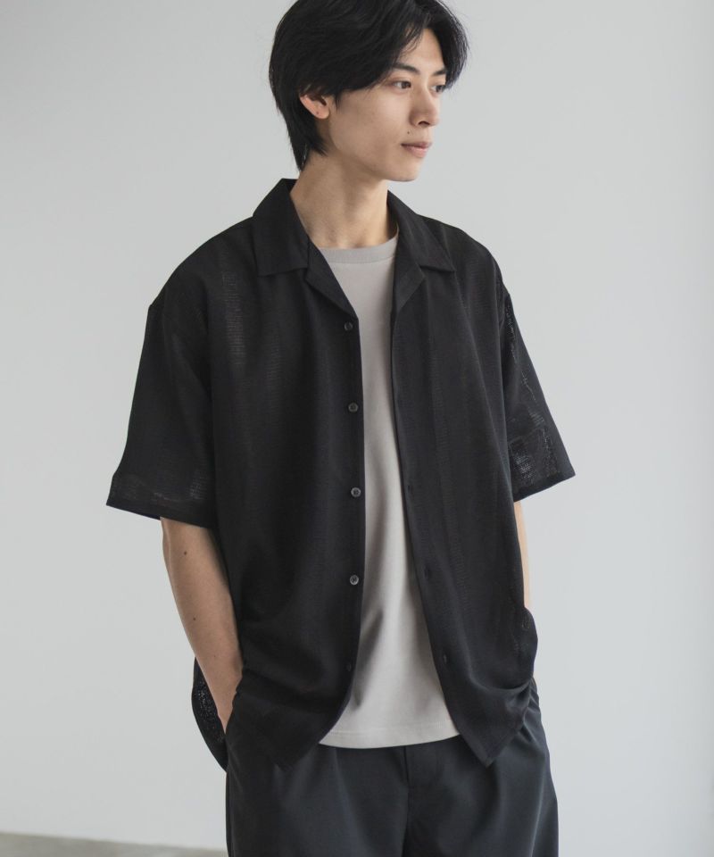 URBAN COLLECTION カラミ織りストライプ オープンカラーシャツ メンズ商品画像-6