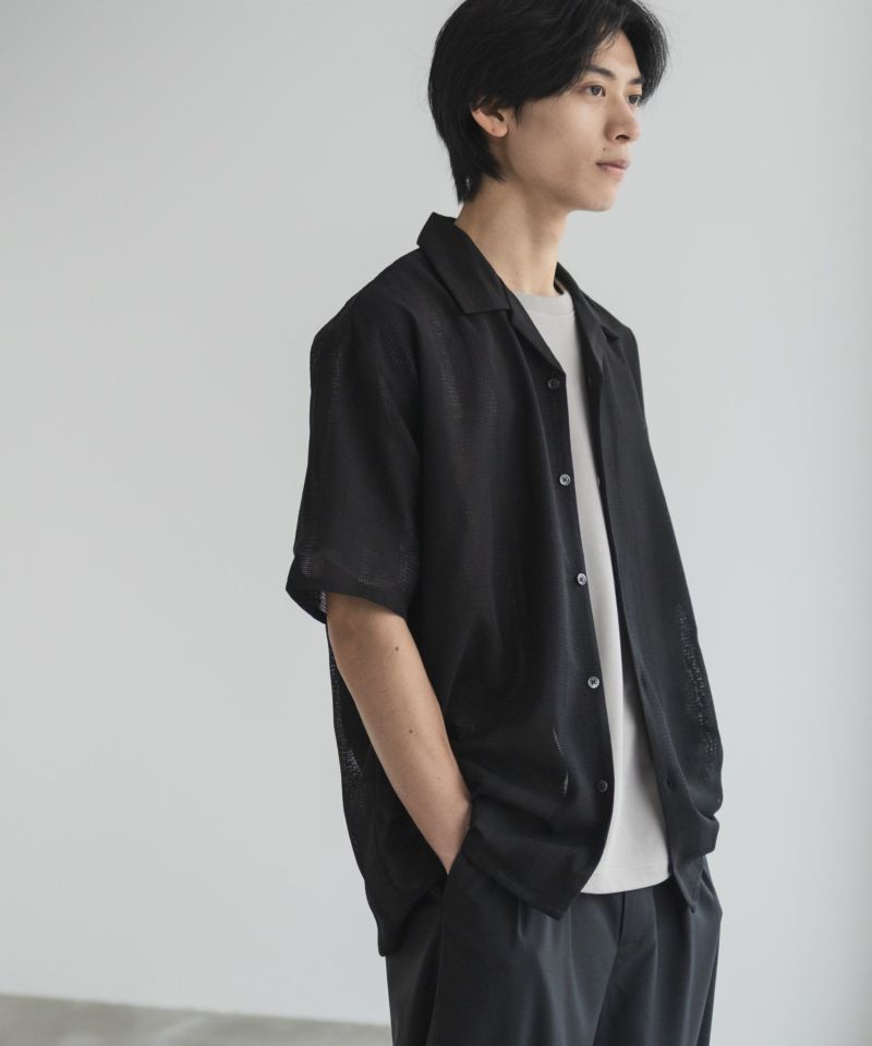 URBAN COLLECTION  カラミ織りストライプ オープンカラーシャツ メンズ商品画像-7