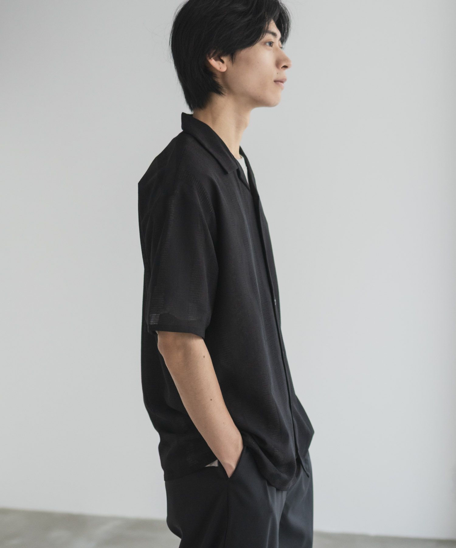 URBAN COLLECTION  カラミ織りストライプ オープンカラーシャツ メンズ商品サムネイル-8