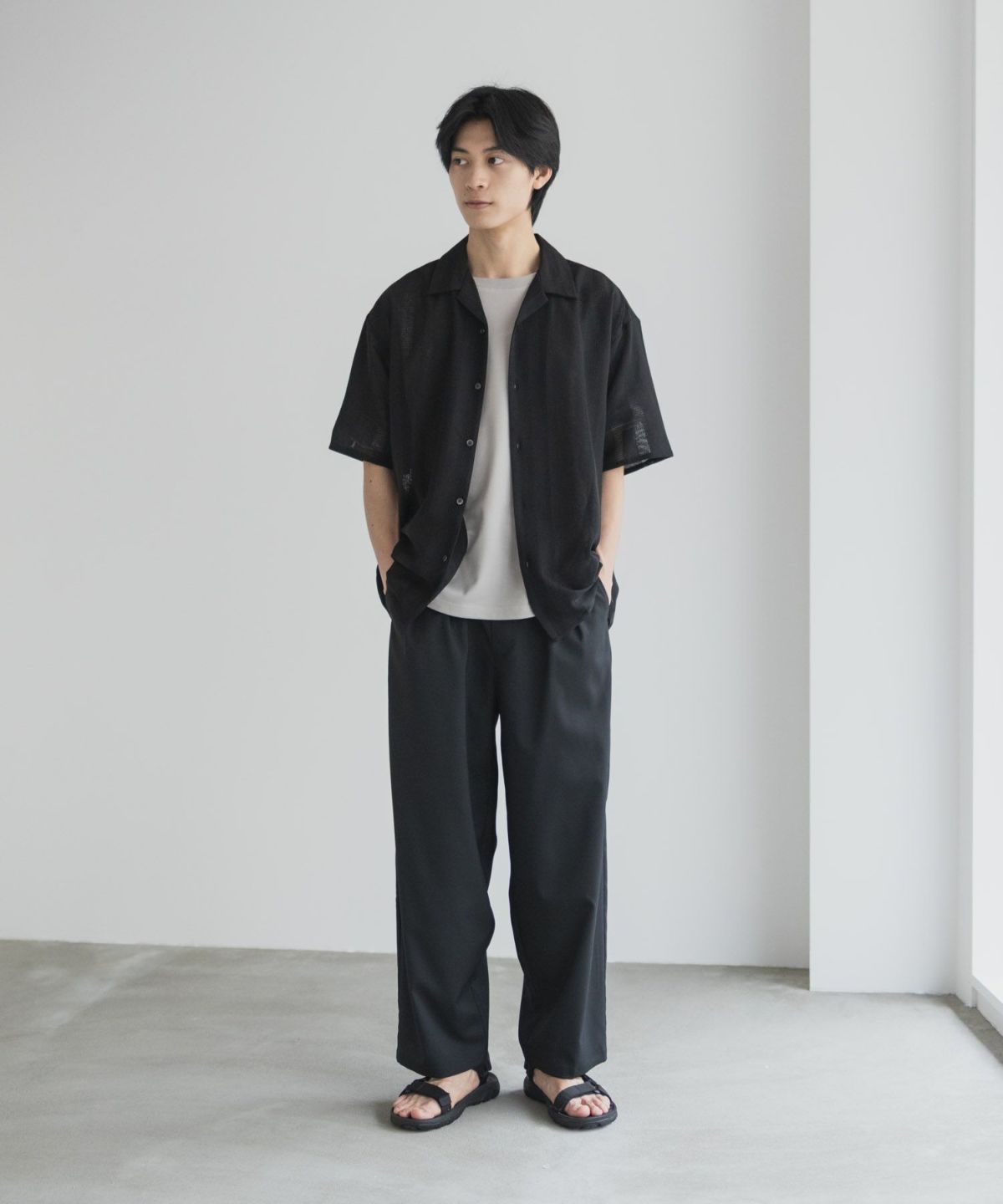 URBAN COLLECTION カラミ織りストライプ オープンカラーシャツ メンズ