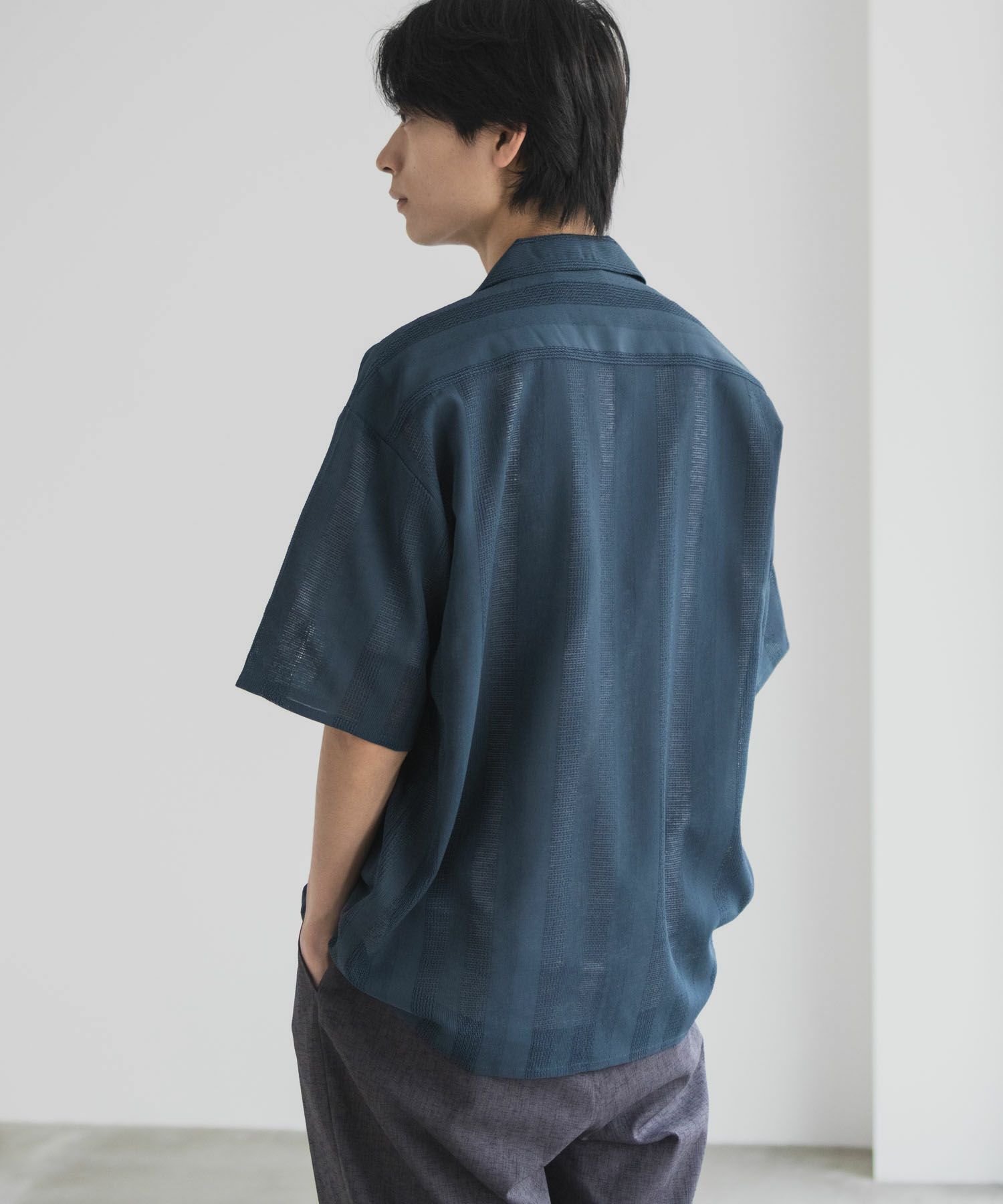 URBAN COLLECTION  カラミ織りストライプ オープンカラーシャツ メンズ商品サムネイル-14
