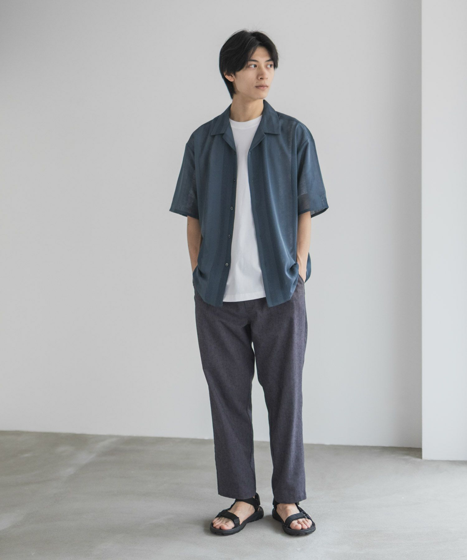 URBAN COLLECTION  カラミ織りストライプ オープンカラーシャツ メンズ商品サムネイル-15