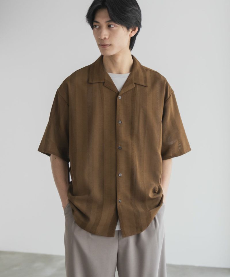 URBAN COLLECTION カラミ織りストライプ オープンカラーシャツ メンズ商品画像-16