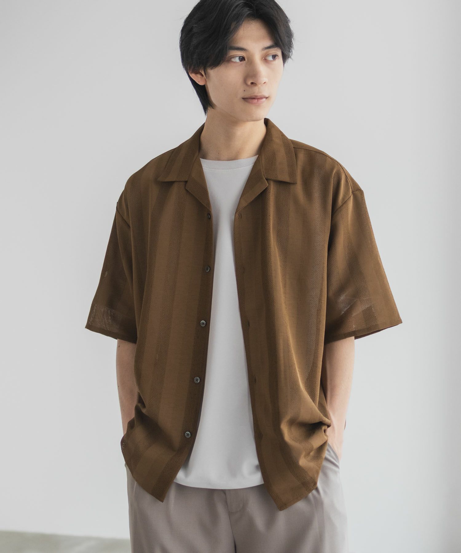 URBAN COLLECTION  カラミ織りストライプ オープンカラーシャツ メンズ商品画像-17