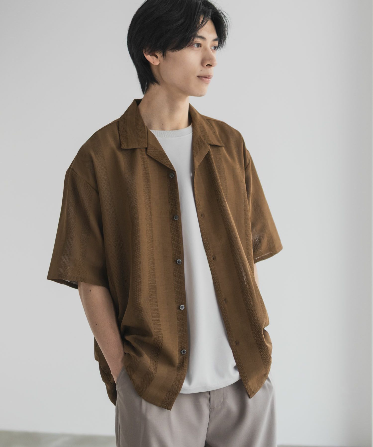 URBAN COLLECTION  カラミ織りストライプ オープンカラーシャツ メンズ商品画像-18