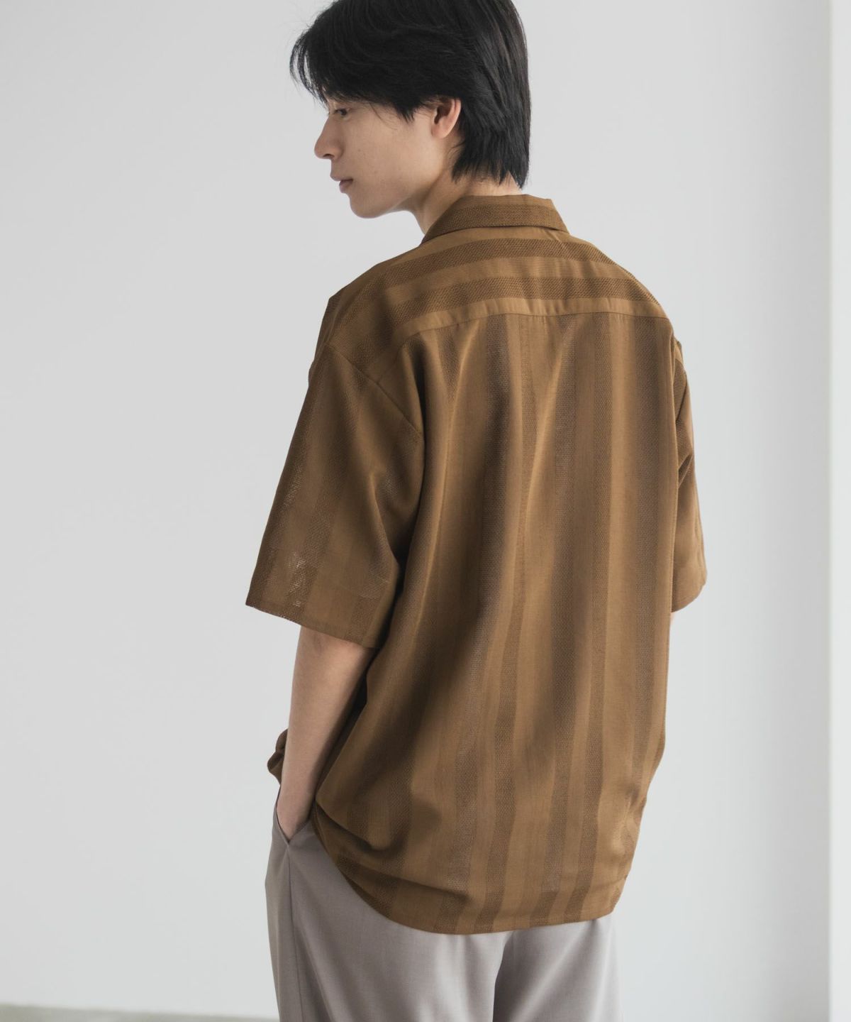 URBAN COLLECTION カラミ織りストライプ オープンカラーシャツ メンズ