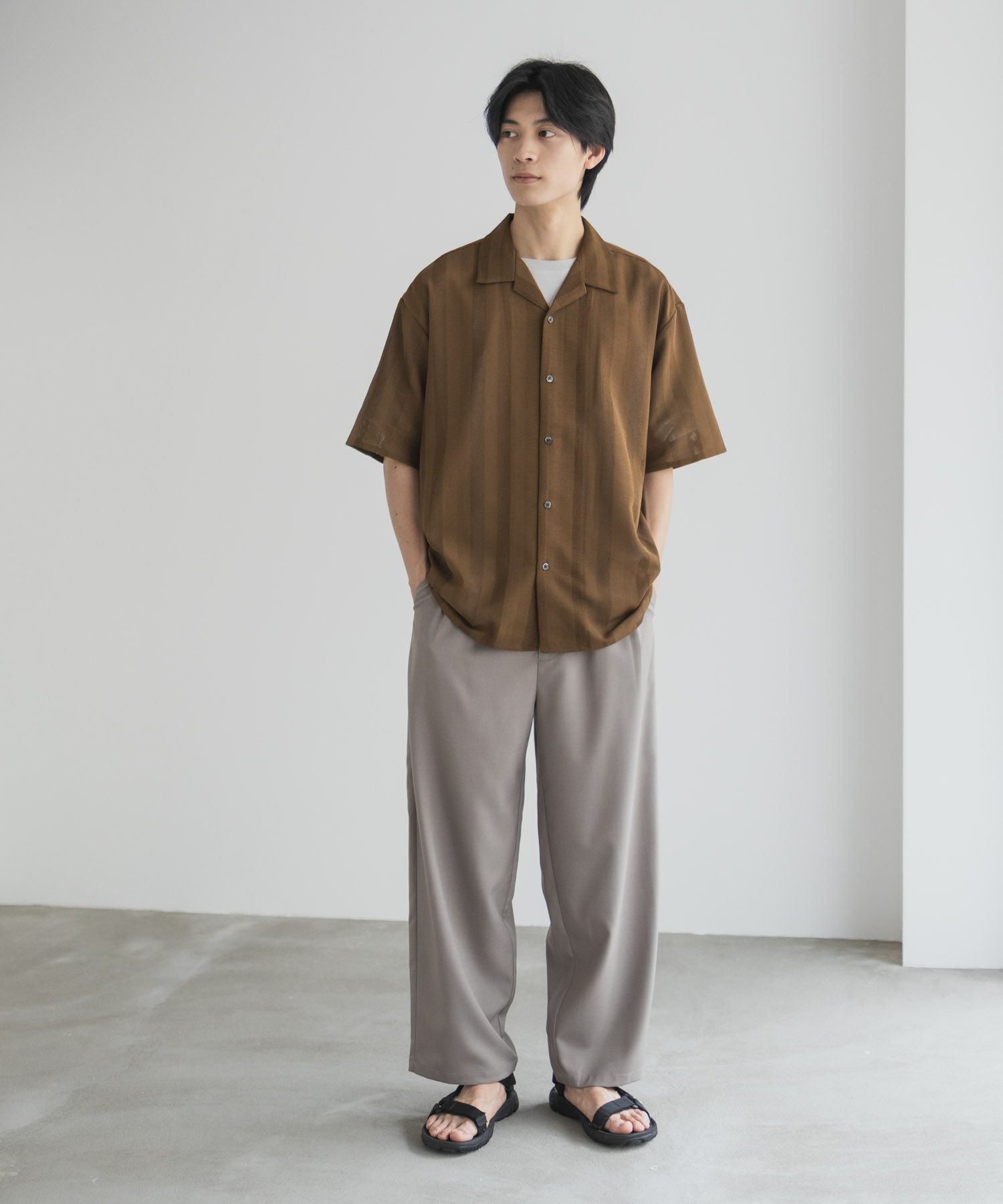 URBAN COLLECTION カラミ織りストライプ オープンカラーシャツ メンズ