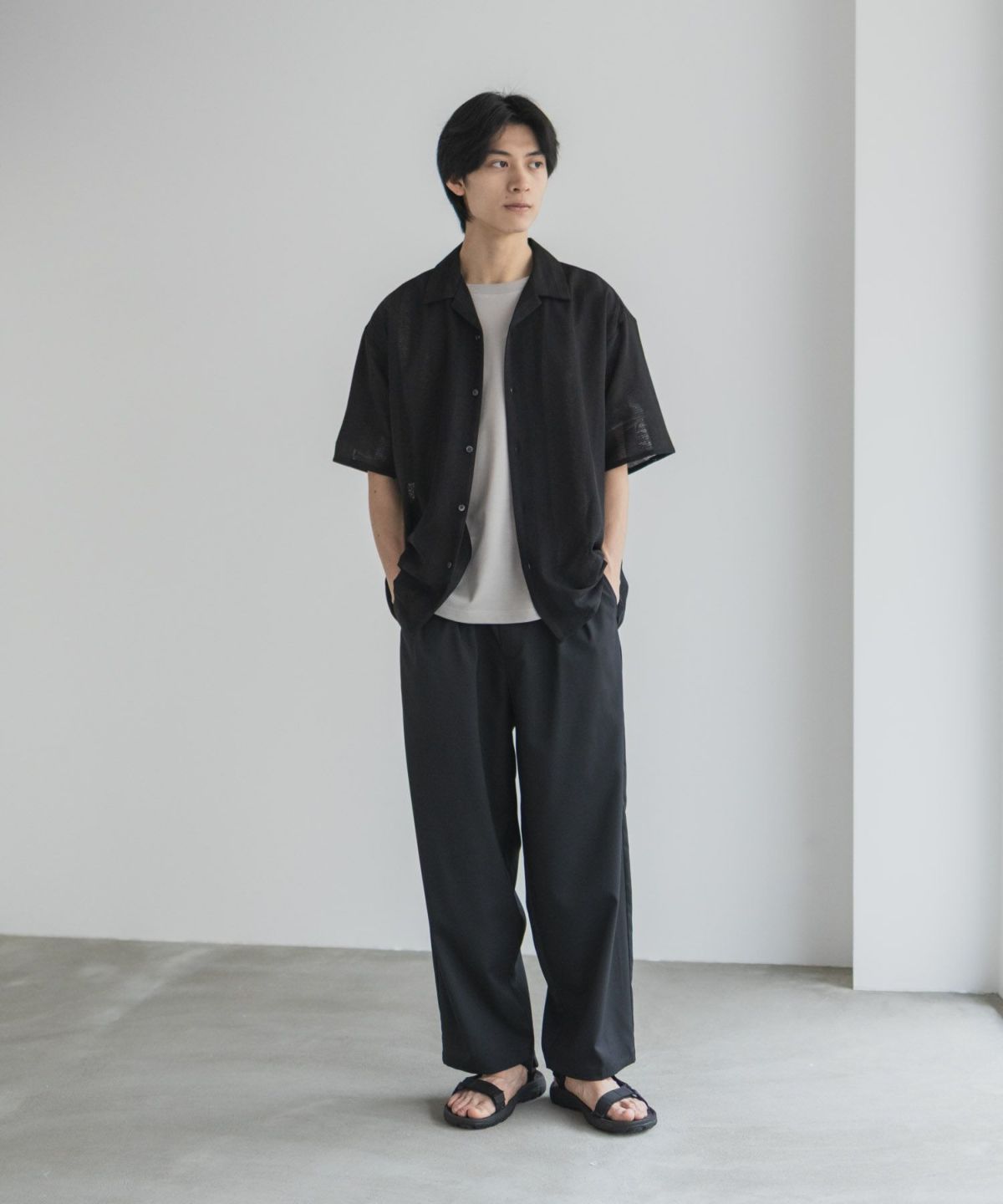 URBAN COLLECTION カラミ織りストライプ オープンカラーシャツ メンズ