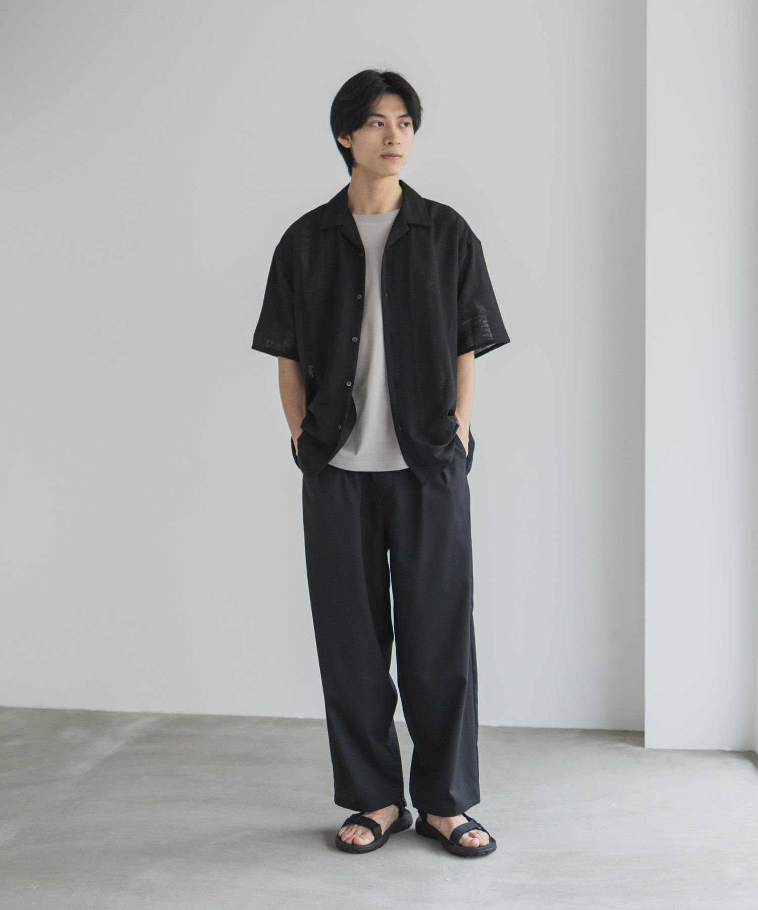 URBAN COLLECTION カラミ織りストライプ オープンカラーシャツ メンズ