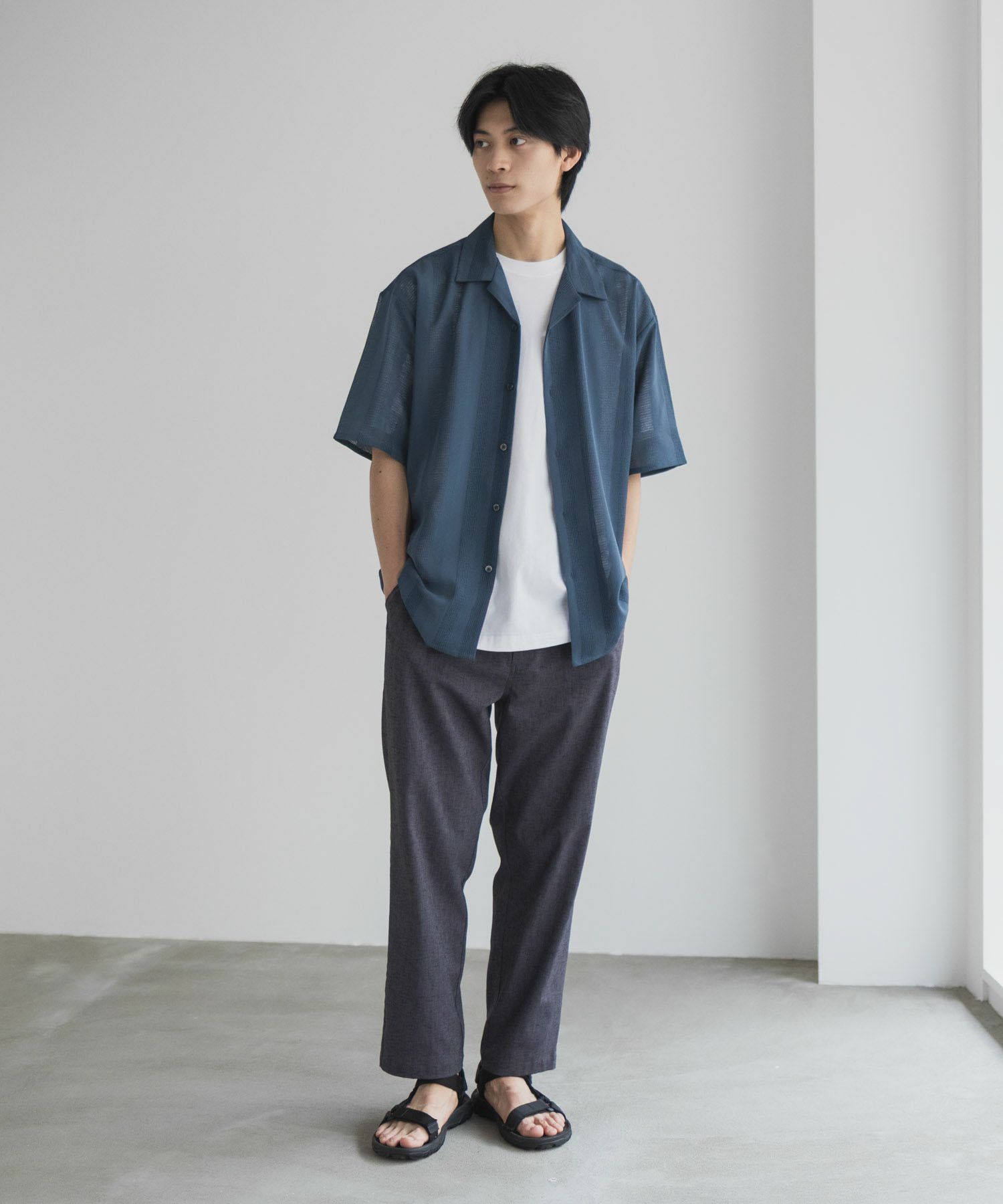 URBAN COLLECTION  カラミ織りストライプ オープンカラーシャツ メンズ商品画像-30