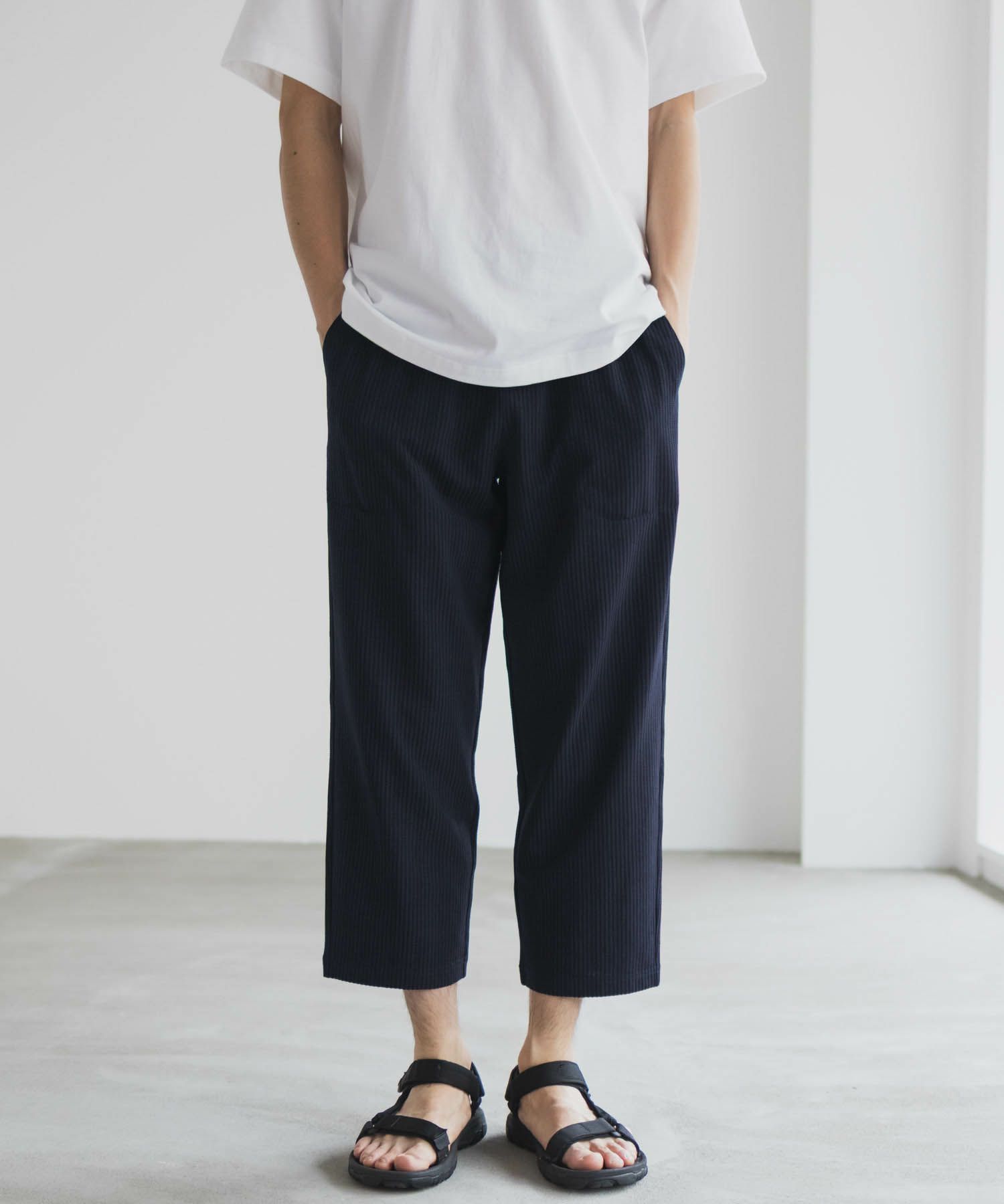 NAVY サッカー生地 アンクルパンツ メンズ