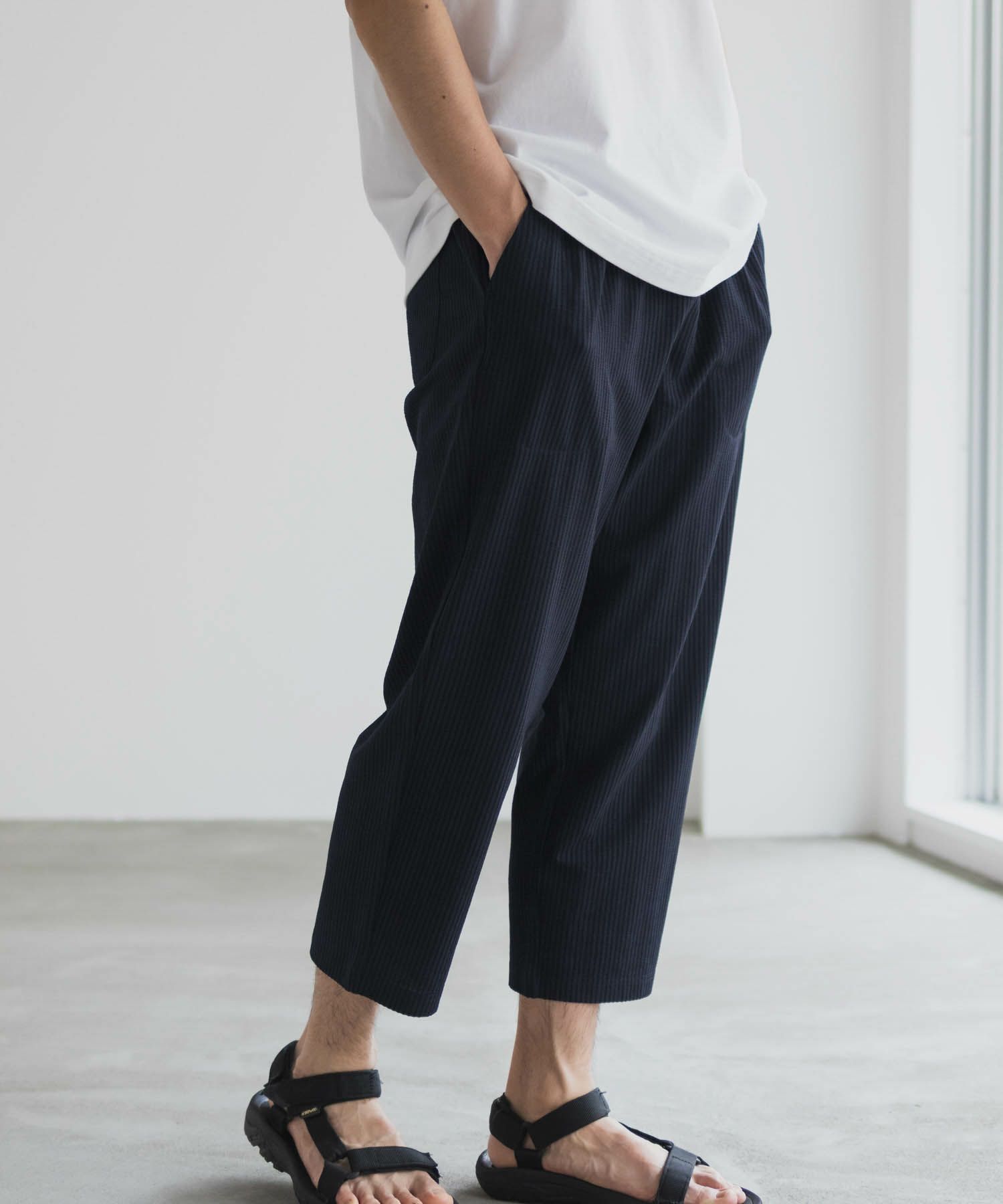 NAVY サッカー生地 アンクルパンツ メンズ