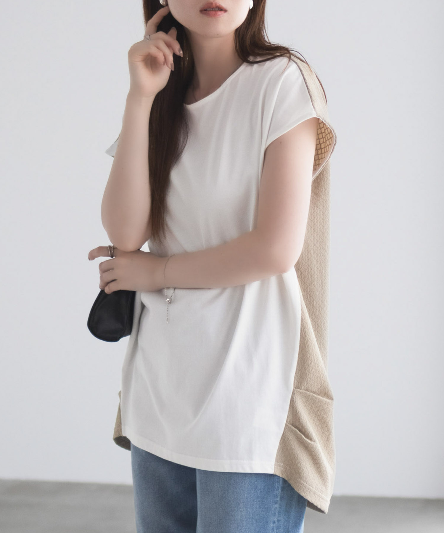 NAVY  nAvy 異素材フレンチスリーブプルオーバー レディース メール便 対応商品商品画像-1