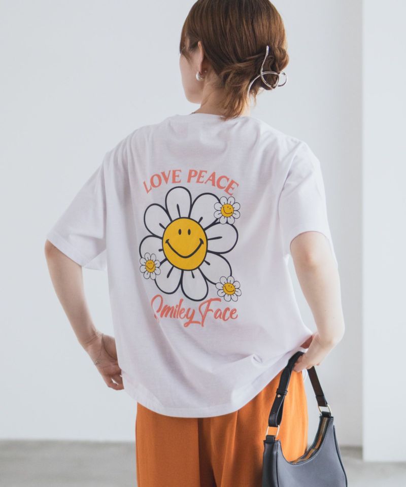 スマイリーフェイス フラワーTシャツ レディース メール便 対応商品商品画像-1