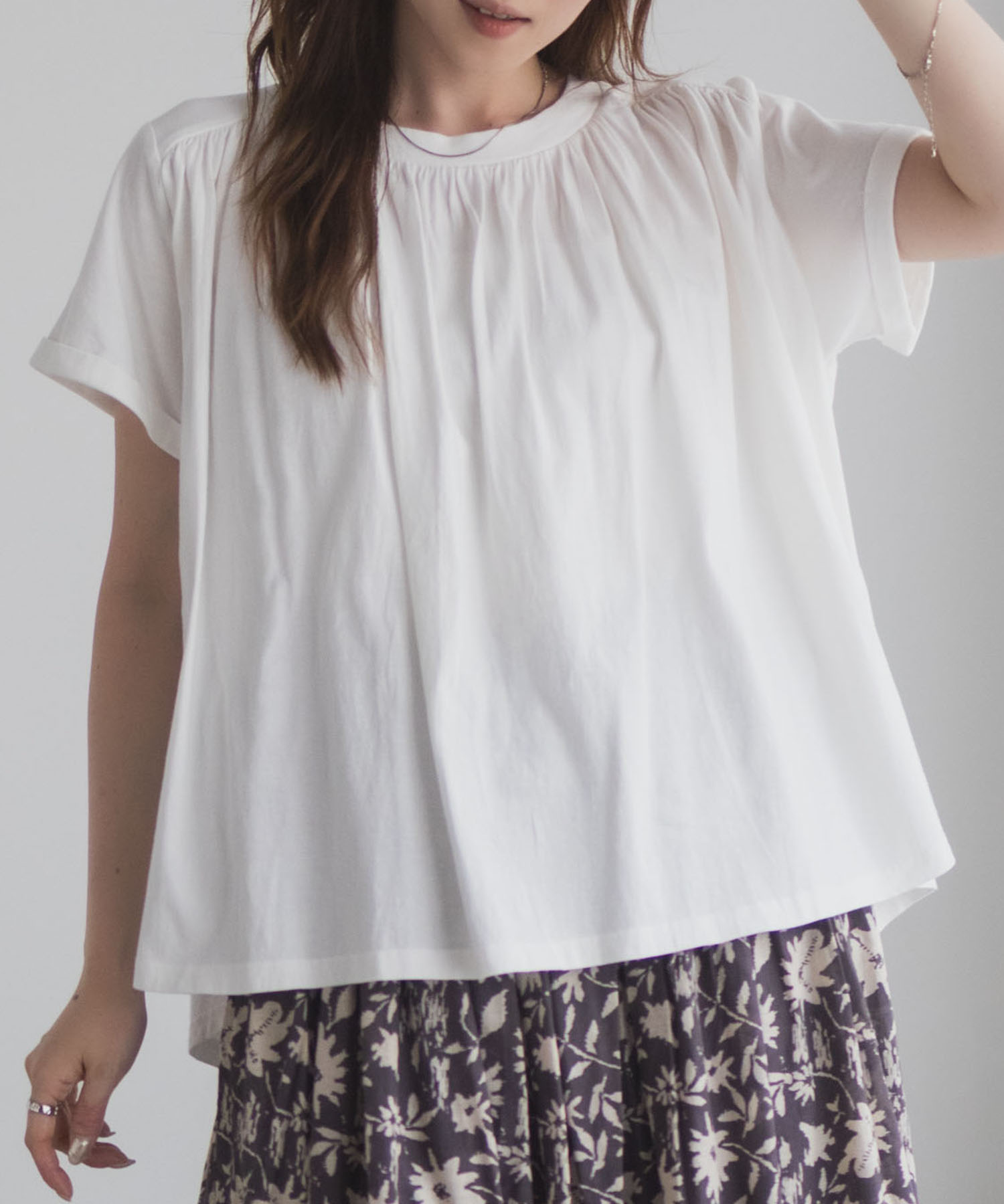 Howdy Marie インドファブリック ギャザーTシャツ レディース メール便 対応商品商品画像-1