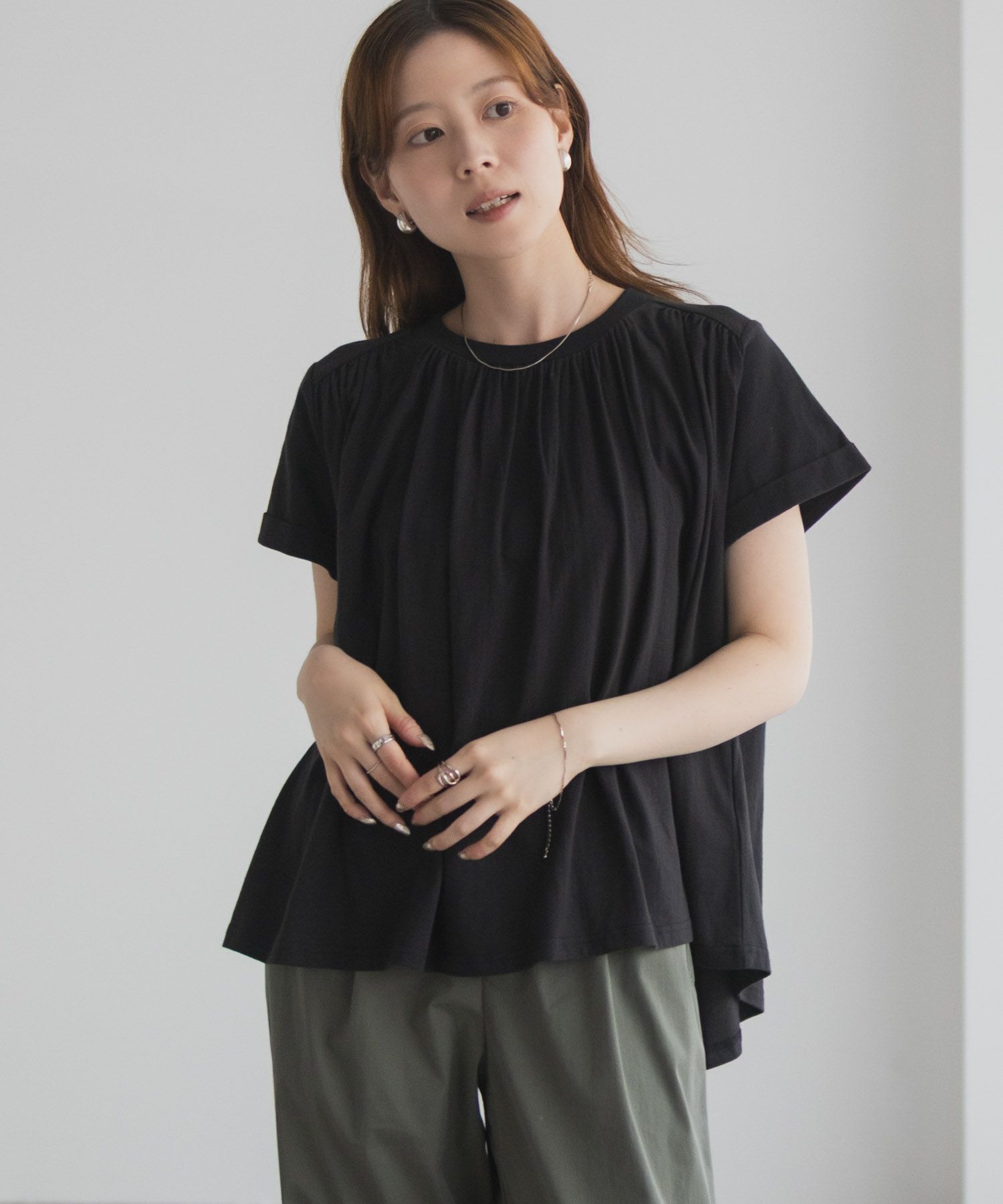 Howdy Marie  インドファブリック ギャザーTシャツ レディース メール便 対応商品商品画像-11