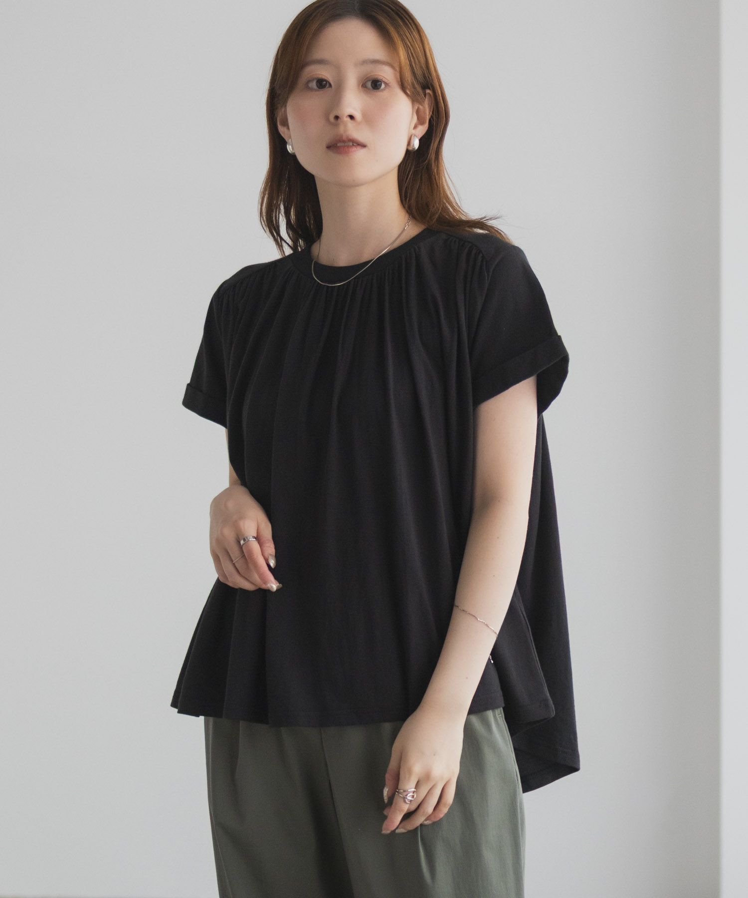 Howdy Marie インドファブリック ギャザーTシャツ レディース メール便 対応商品商品画像-12