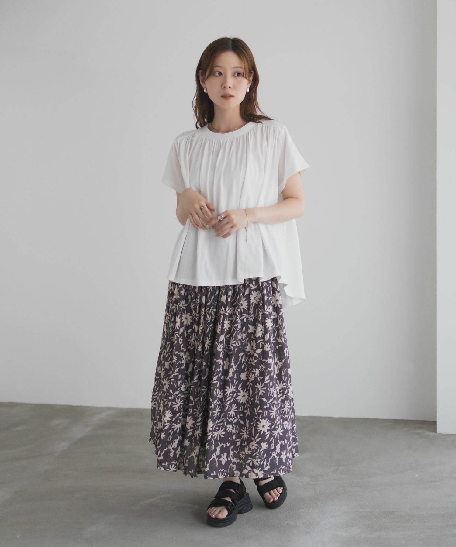 Howdy Marie インドファブリック ギャザーTシャツ レディース メール便 対応商品商品画像-33