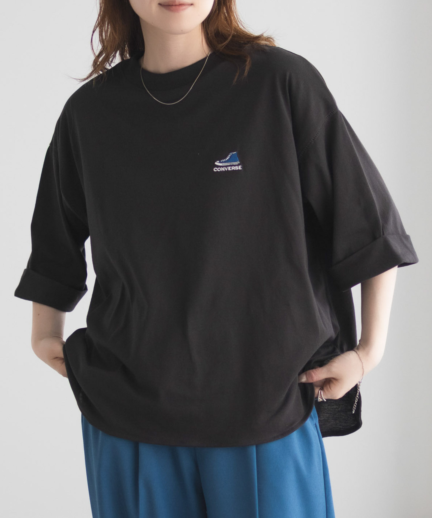 CONVERSE  袖ロールアップTシャツ レディース メール便 対応商品商品画像-3