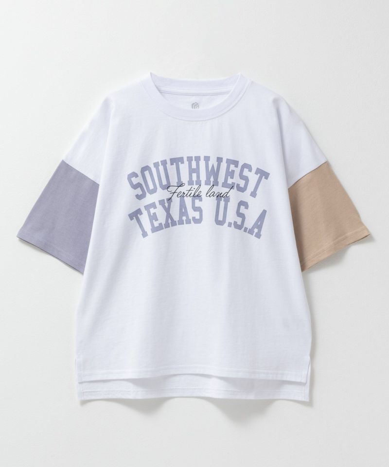 T-GRAPHICS 袖配色5分袖ビッグTシャツ キッズ メール便 対応商品商品画像-1