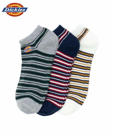 Dickies  アンクルソックス マルチボーダー刺繍 3足組 メンズ