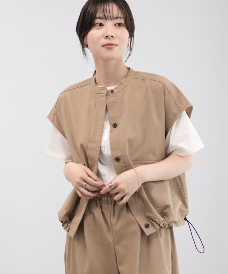 Idnes リネンライクノーカラージャケット レディース